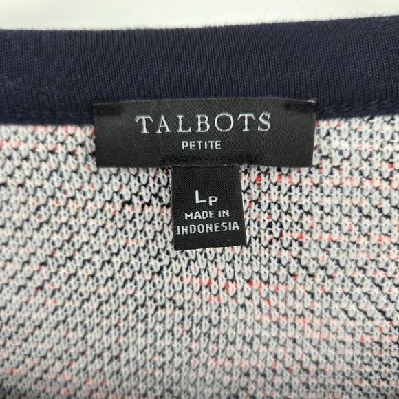 Talbots Dress LP‎ Large Petite Red Textured Knit Navy Gold Buttons 3/4 Sleeve - Picture 6 of 9